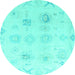 Round Machine Washable Oriental Turquoise Traditional Area Rugs, wshabs4317turq