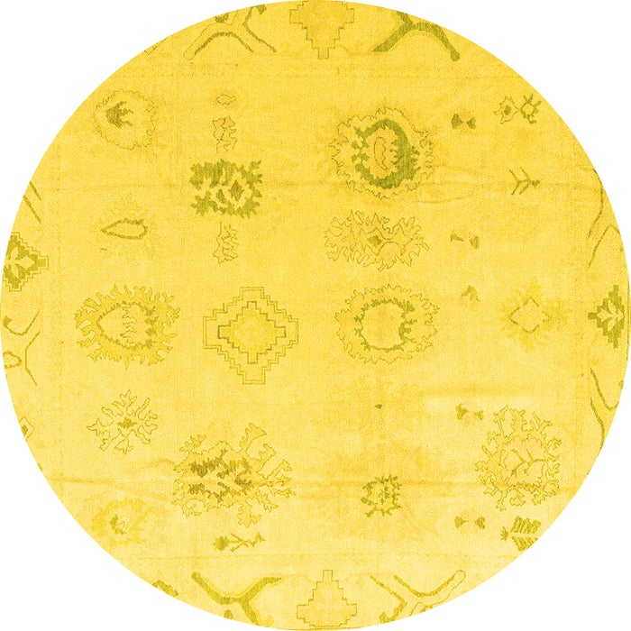 Round Machine Washable Oriental Yellow Traditional Rug, wshabs4317yw