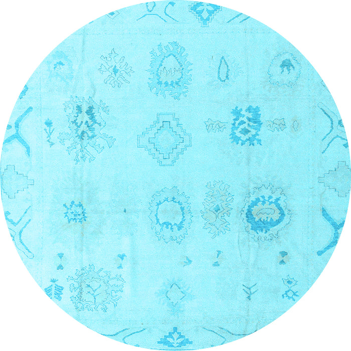 Round Machine Washable Oriental Light Blue Traditional Rug, wshabs4317lblu