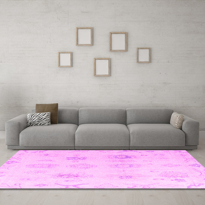 Machine Washable Oriental Pink Traditional Rug in a Living Room, wshabs4317pnk