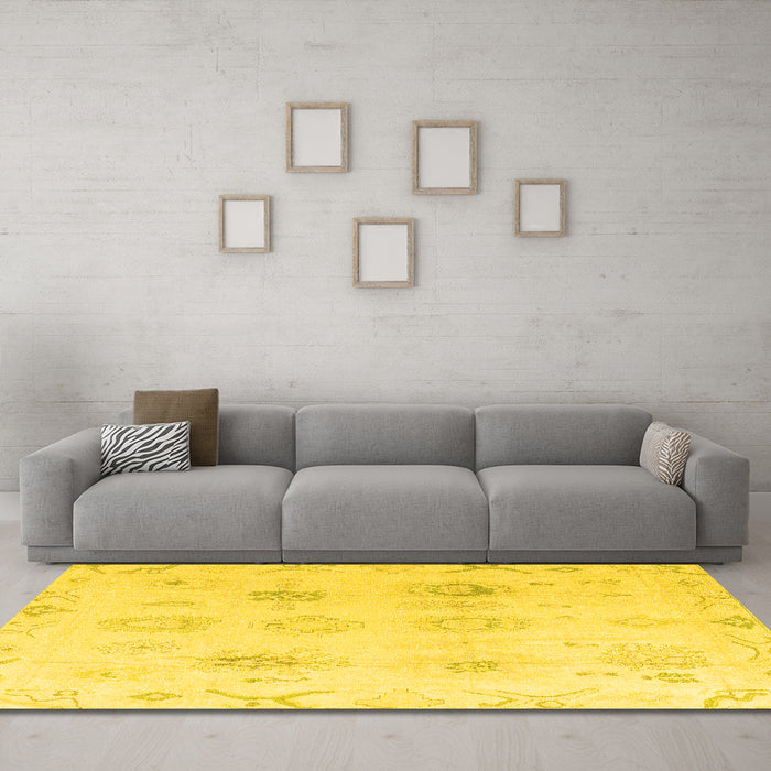 Machine Washable Oriental Yellow Traditional Rug in a Living Room, wshabs4317yw
