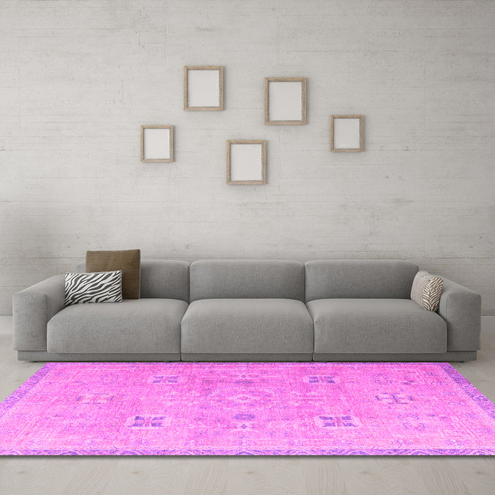 Machine Washable Oriental Pink Traditional Rug in a Living Room, wshabs4318pnk