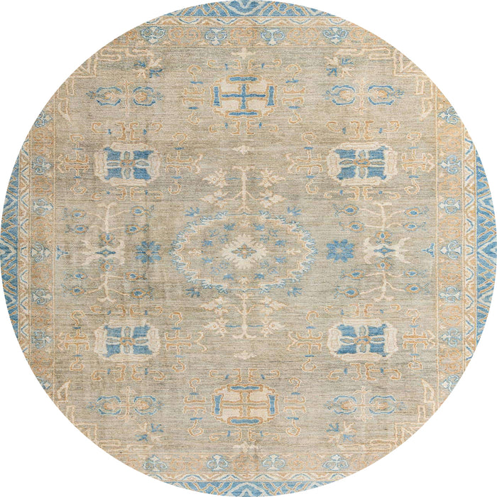 Round Abstract Tan Brown Oriental Rug, abs4318