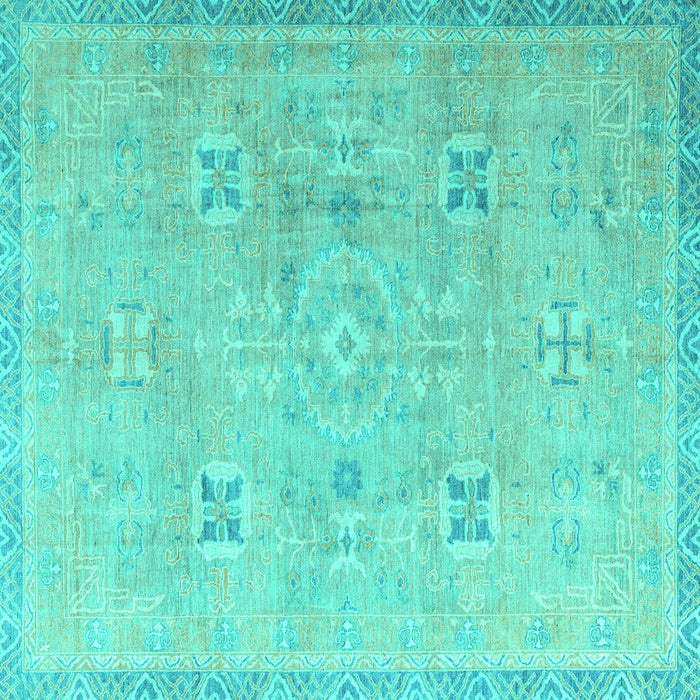 Square Machine Washable Oriental Turquoise Traditional Area Rugs, wshabs4318turq