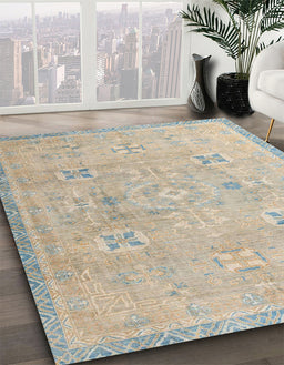 Abstract Tan Brown Oriental Rug in Family Room, abs4318