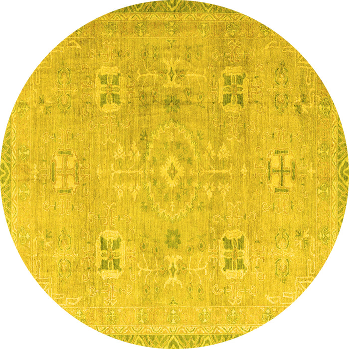 Round Machine Washable Oriental Yellow Traditional Rug, wshabs4318yw