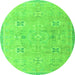 Round Machine Washable Oriental Green Traditional Area Rugs, wshabs4318grn