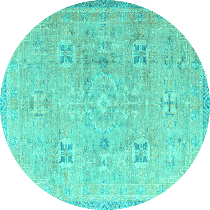 Round Machine Washable Oriental Turquoise Traditional Area Rugs, wshabs4318turq