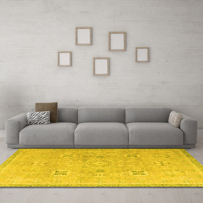 Machine Washable Oriental Yellow Traditional Rug in a Living Room, wshabs4318yw