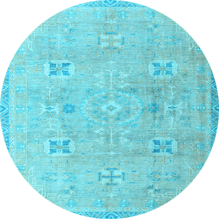 Round Machine Washable Oriental Light Blue Traditional Rug, wshabs4318lblu