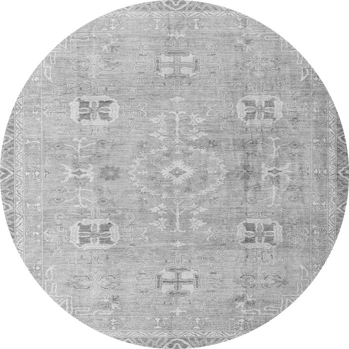Round Machine Washable Oriental Gray Traditional Rug, wshabs4318gry