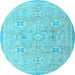 Round Oriental Light Blue Traditional Rug, abs4318lblu