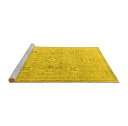 Sideview of Machine Washable Oriental Yellow Traditional Rug, wshabs4318yw