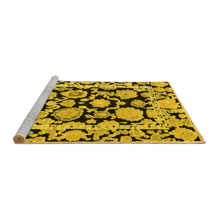 Sideview of Machine Washable Abstract Yellow Modern Rug, wshabs4319yw