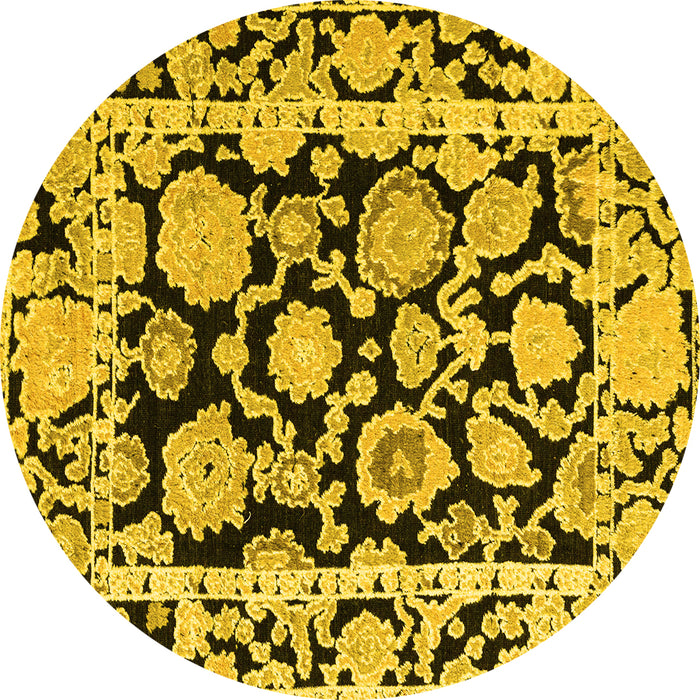 Round Machine Washable Abstract Yellow Modern Rug, wshabs4319yw
