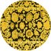 Round Machine Washable Abstract Yellow Modern Rug, wshabs4319yw