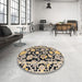 Round Abstract Charcoal Gray Modern Rug in a Office, abs4319