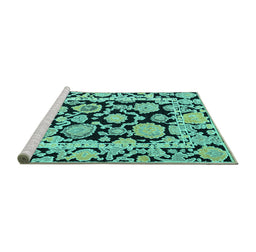 Sideview of Machine Washable Abstract Turquoise Modern Area Rugs, wshabs4319turq