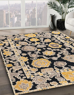 Abstract Charcoal Gray Modern Rug in Family Room, abs4319