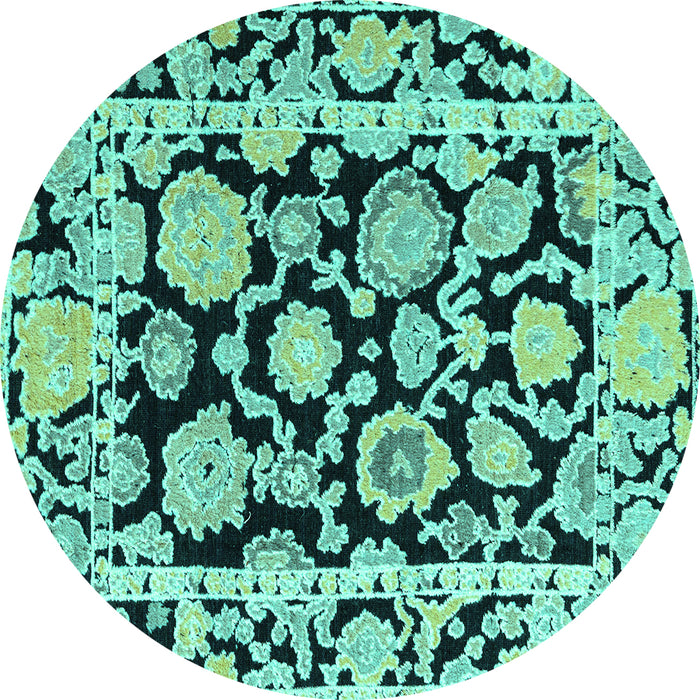 Round Machine Washable Abstract Turquoise Modern Area Rugs, wshabs4319turq