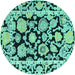 Round Machine Washable Abstract Turquoise Modern Area Rugs, wshabs4319turq