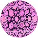 Round Machine Washable Abstract Pink Modern Rug, wshabs4319pnk