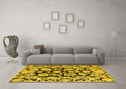 Machine Washable Abstract Yellow Modern Rug in a Living Room, wshabs4319yw