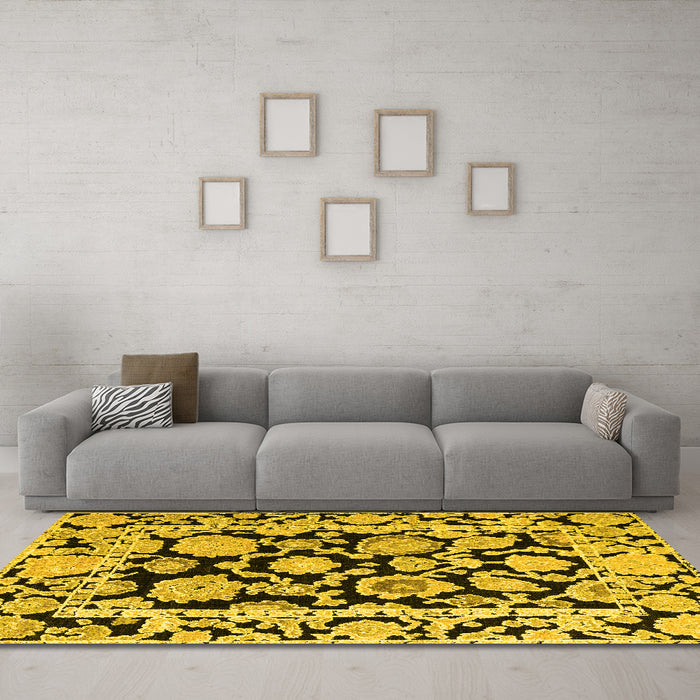 Machine Washable Abstract Yellow Modern Rug in a Living Room, wshabs4319yw