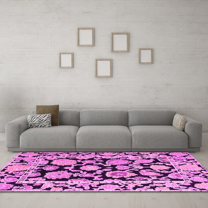 Machine Washable Abstract Pink Modern Rug in a Living Room, wshabs4319pnk