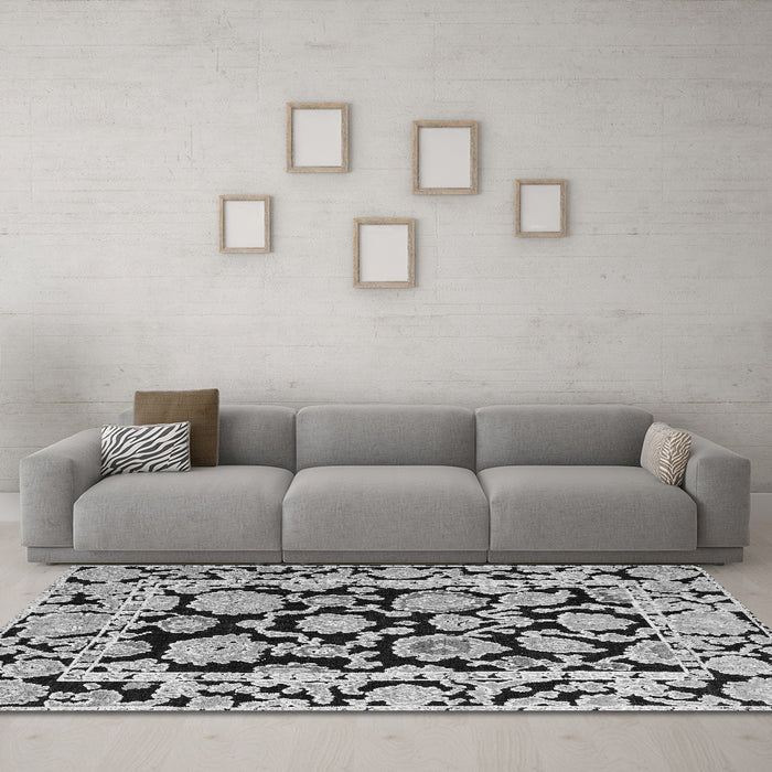 Machine Washable Abstract Gray Modern Rug in a Living Room,, wshabs4319gry