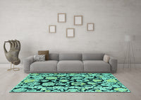 Machine Washable Abstract Turquoise Modern Rug, wshabs4319turq