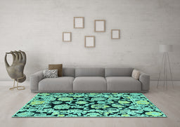 Machine Washable Abstract Turquoise Modern Area Rugs in a Living Room,, wshabs4319turq