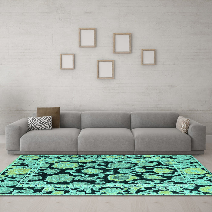 Machine Washable Abstract Turquoise Modern Area Rugs in a Living Room,, wshabs4319turq