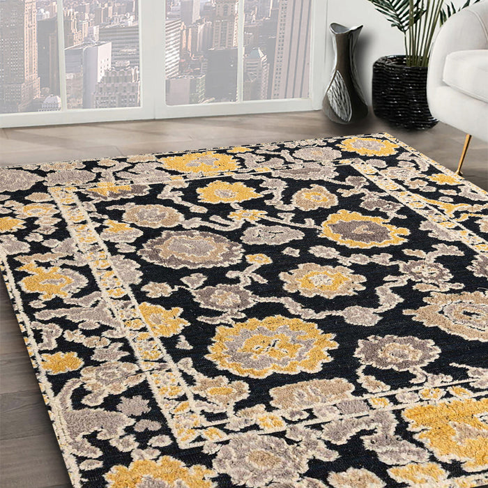 Machine Washable Abstract Western Charcoal Gray Rug in a Family Room, wshabs4319