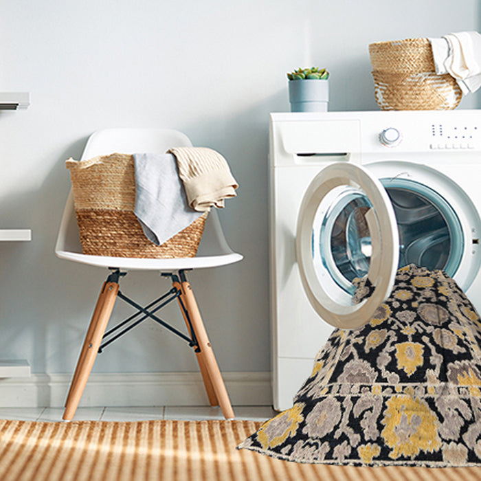 Machine Washable Abstract Western Charcoal Gray Rug in a Washing Machine, wshabs4319