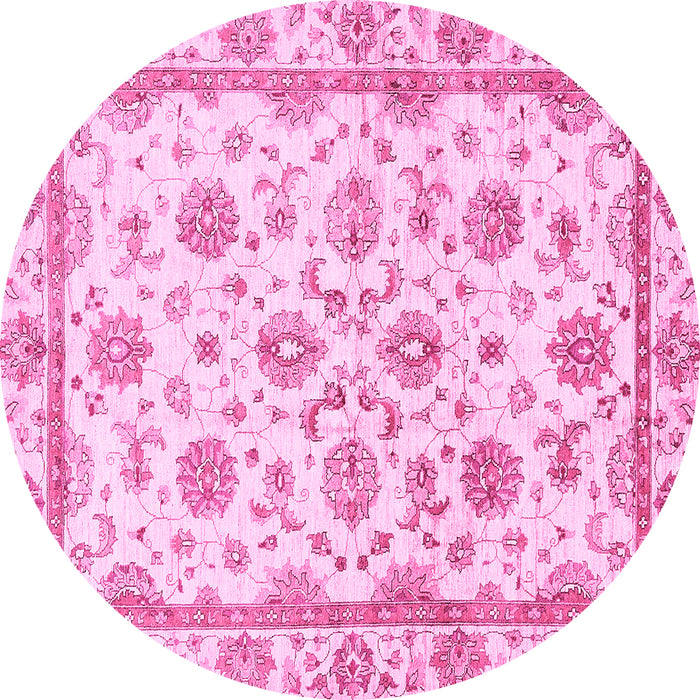 Round Machine Washable Oriental Pink Traditional Rug, wshabs431pnk