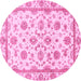 Round Machine Washable Oriental Pink Traditional Rug, wshabs431pnk