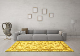 Machine Washable Oriental Yellow Traditional Rug in a Living Room, wshabs431yw