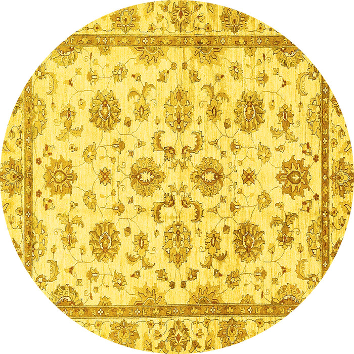 Round Machine Washable Oriental Yellow Traditional Rug, wshabs431yw