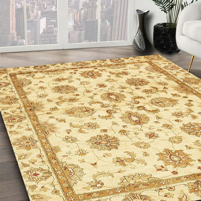 Abstract Yellow Oriental Rug in Family Room, abs431