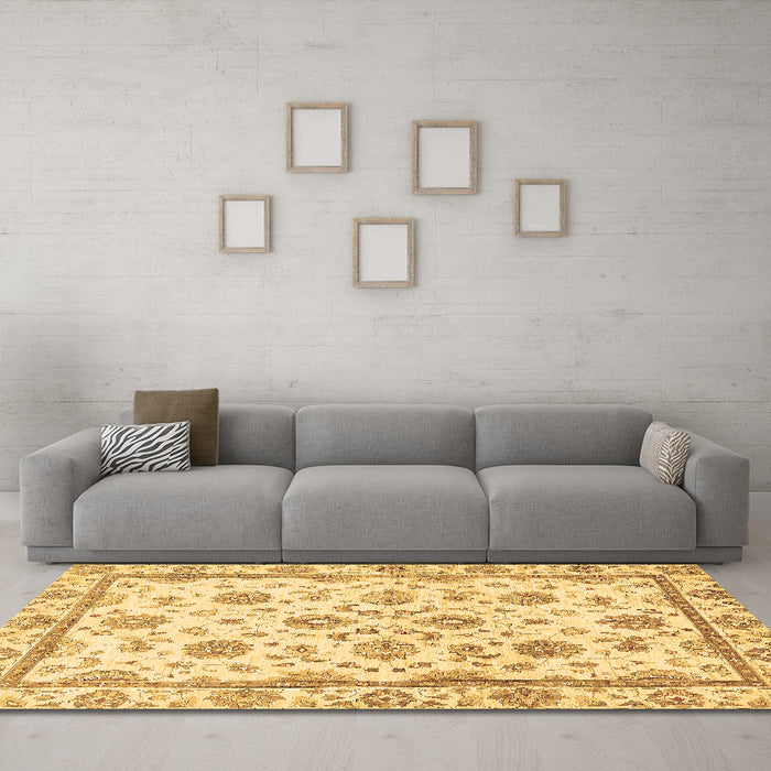 Machine Washable Oriental Brown Traditional Rug in a Living Room,, wshabs431brn