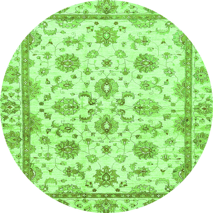 Round Machine Washable Oriental Green Traditional Area Rugs, wshabs431grn