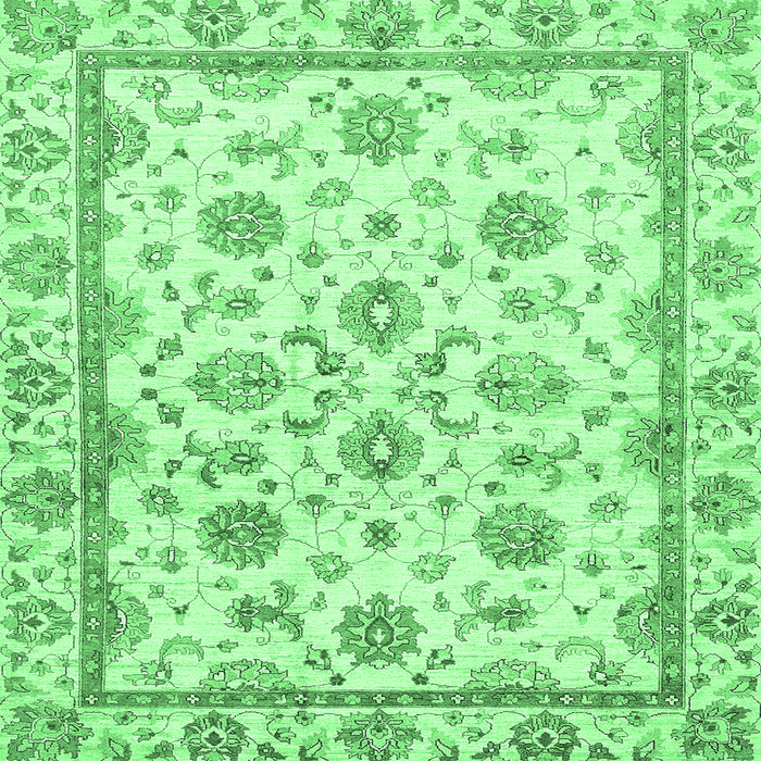 Square Machine Washable Oriental Emerald Green Traditional Area Rugs, wshabs431emgrn