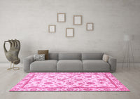 Machine Washable Oriental Pink Traditional Rug, wshabs431pnk