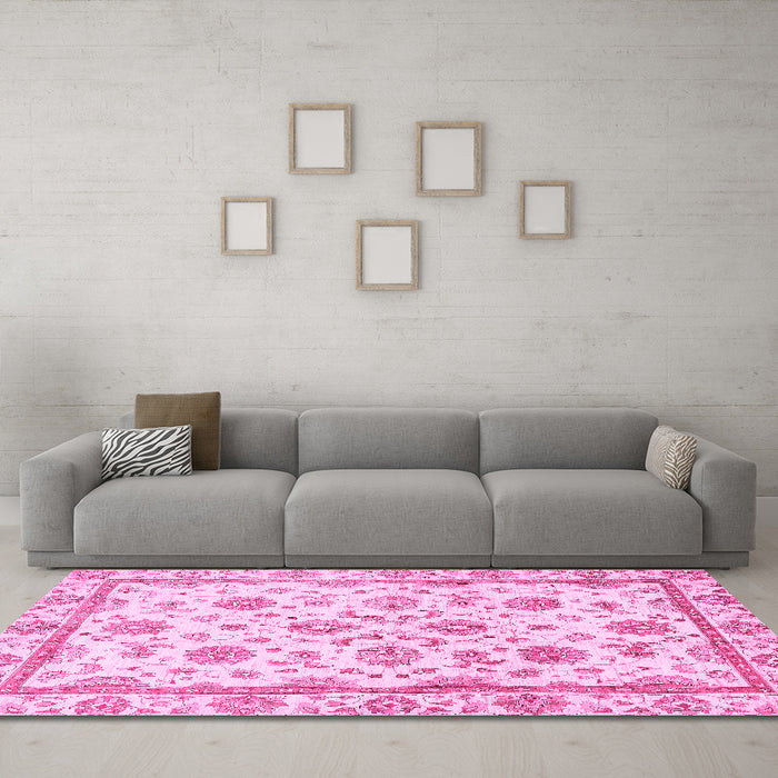 Machine Washable Oriental Pink Traditional Rug in a Living Room, wshabs431pnk