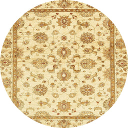 Round Abstract Yellow Oriental Rug, abs431