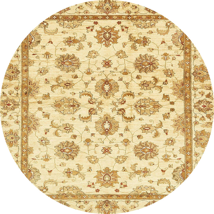 Round Abstract Yellow Oriental Rug, abs431