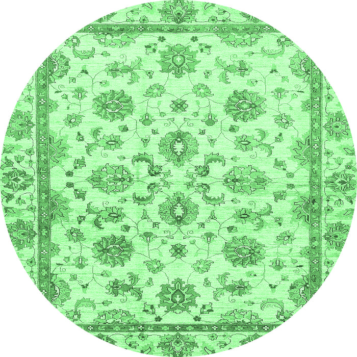 Round Machine Washable Oriental Emerald Green Traditional Area Rugs, wshabs431emgrn