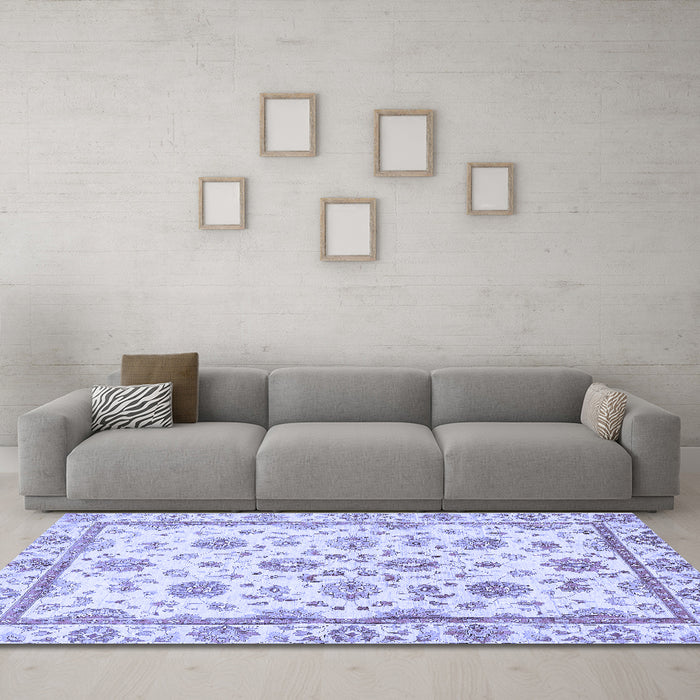 Machine Washable Oriental Blue Traditional Rug in a Living Room, wshabs431blu