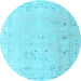 Round Machine Washable Oriental Light Blue Traditional Rug, wshabs4320lblu